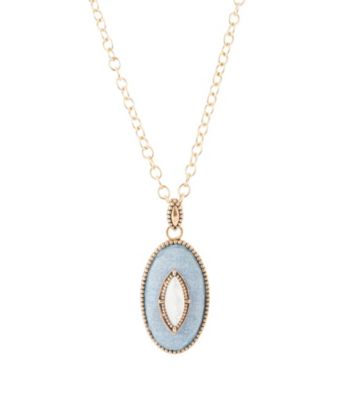 Barse Jewelry Blue Denim Dreams White Mother of Pearl Golden Pendant Necklace