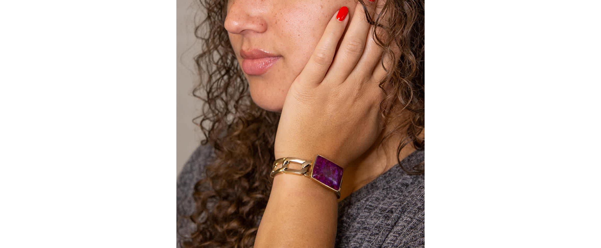 Purple Turquoise Golden Cuff Bracelet