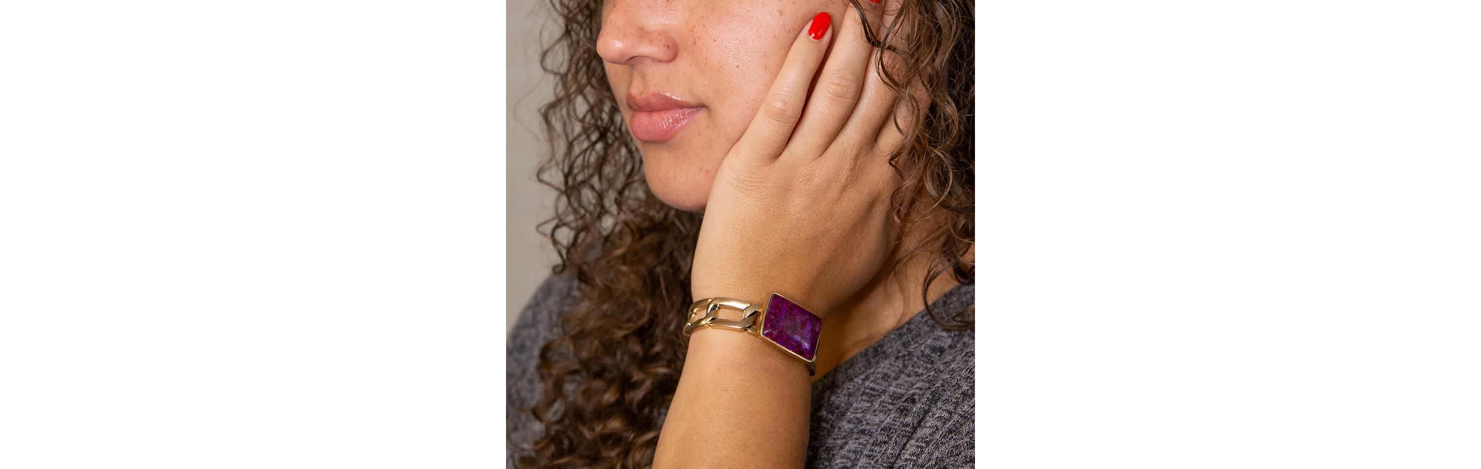 Purple Turquoise Golden Cuff Bracelet