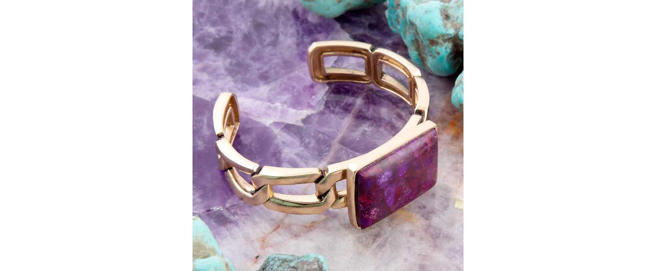 Purple Turquoise Golden Cuff Bracelet
