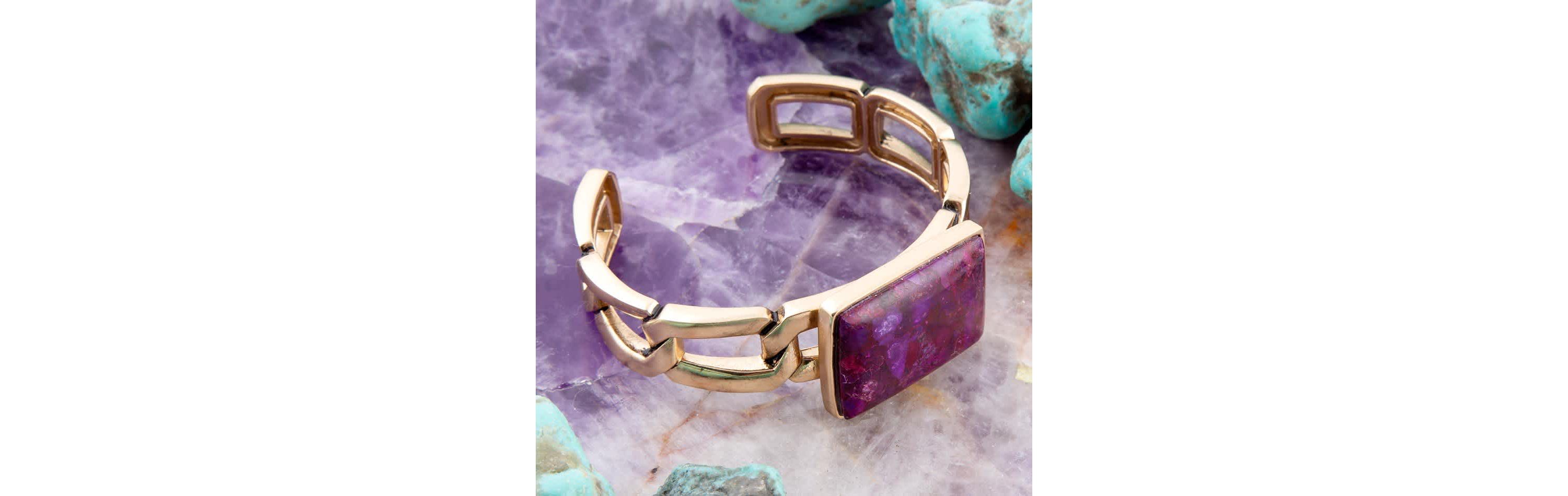 Purple Turquoise Golden Cuff Bracelet