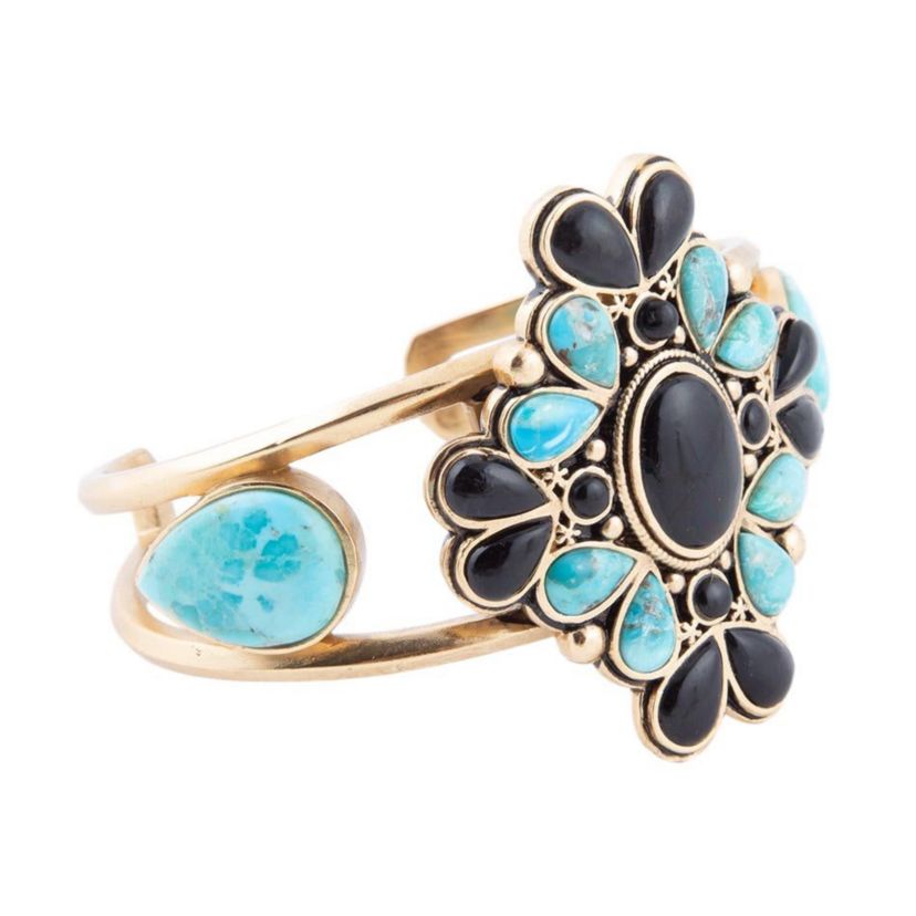 Barcelona Blue Turquoise Onyx Golden Cuff Bracelet