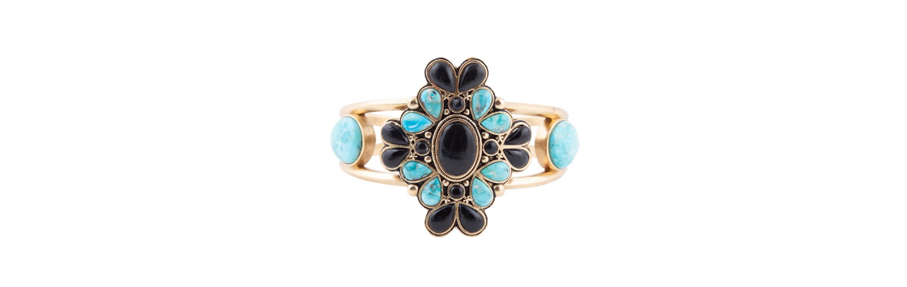 Barcelona Blue Turquoise Onyx Golden Cuff Bracelet