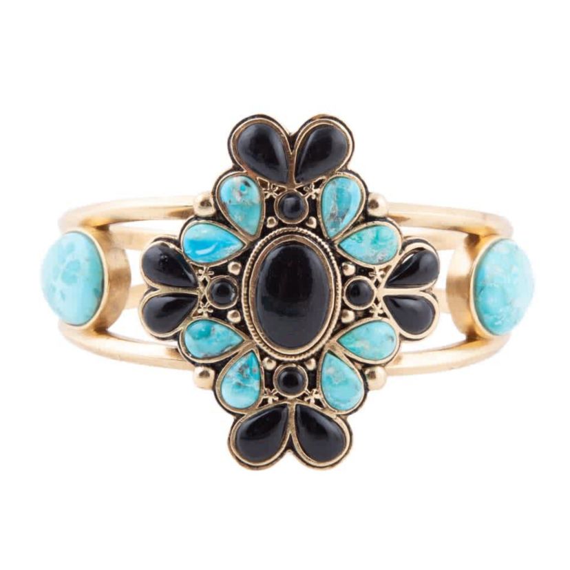 Barcelona Blue Turquoise Onyx Golden Cuff Bracelet