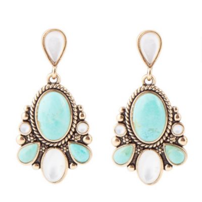 Barse Jewelry Barcelona Turquoise and Mother of Pearl Post Drop Earrings