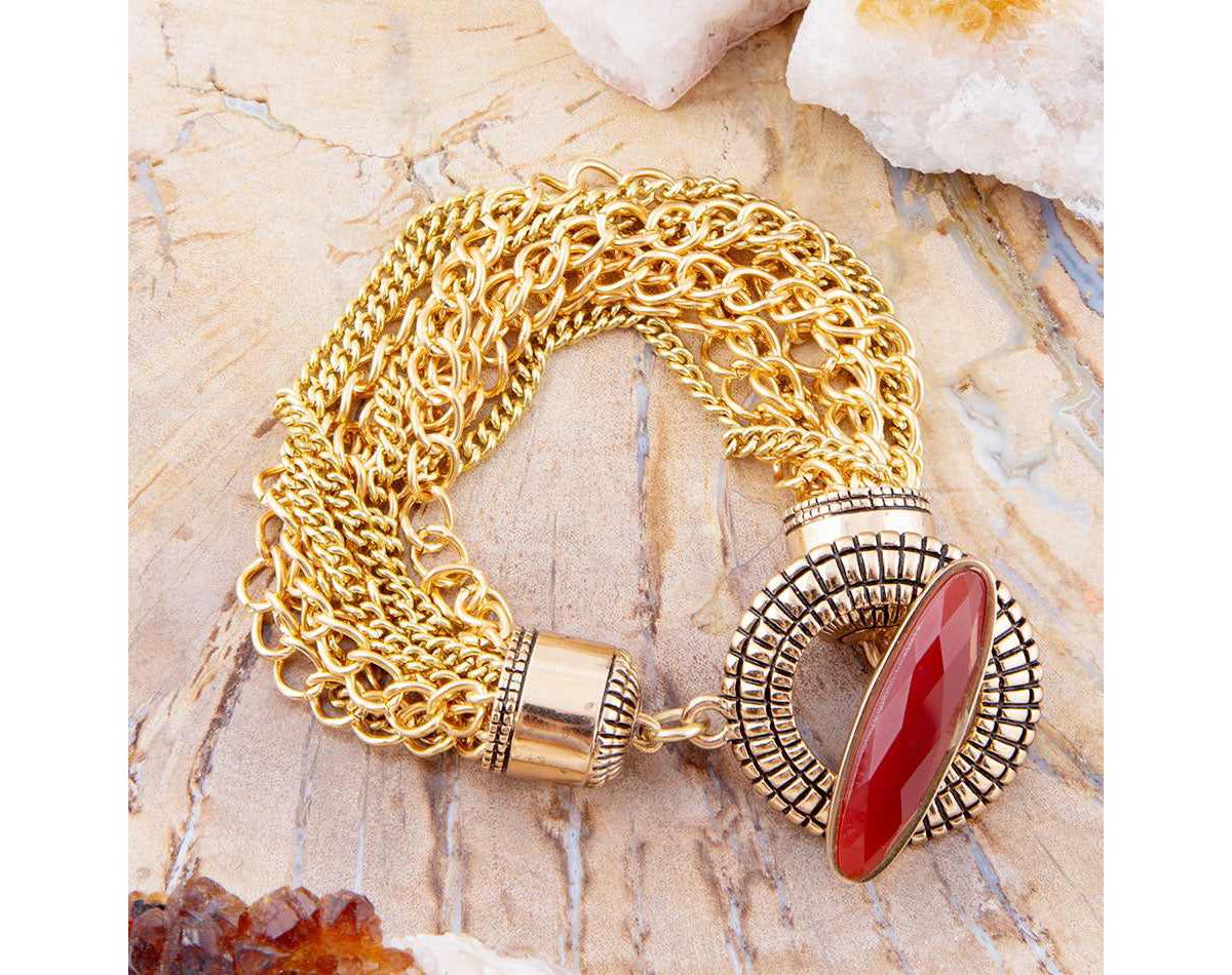 Barse Jewelry Orange Carnelian Golden Chain Bracelet