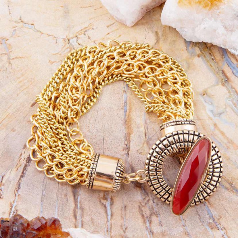 Barse Jewelry Orange Carnelian Golden Chain Bracelet