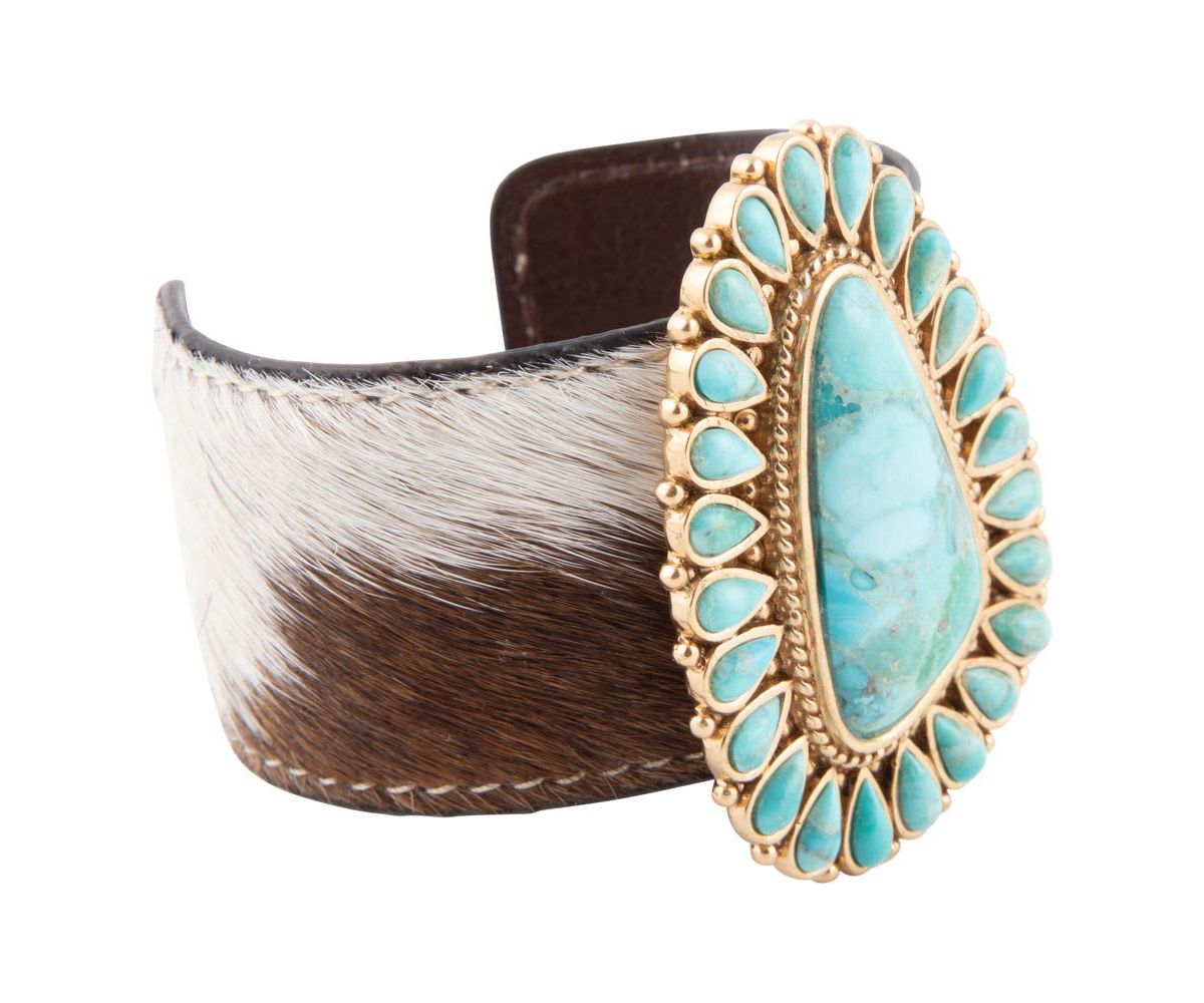 Cowgirl Up Turquoise and Cowhide Cuff Bracelet