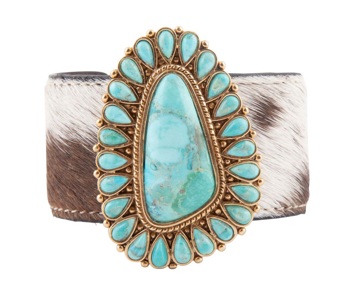 Cowgirl Up Turquoise and Cowhide Cuff Bracelet