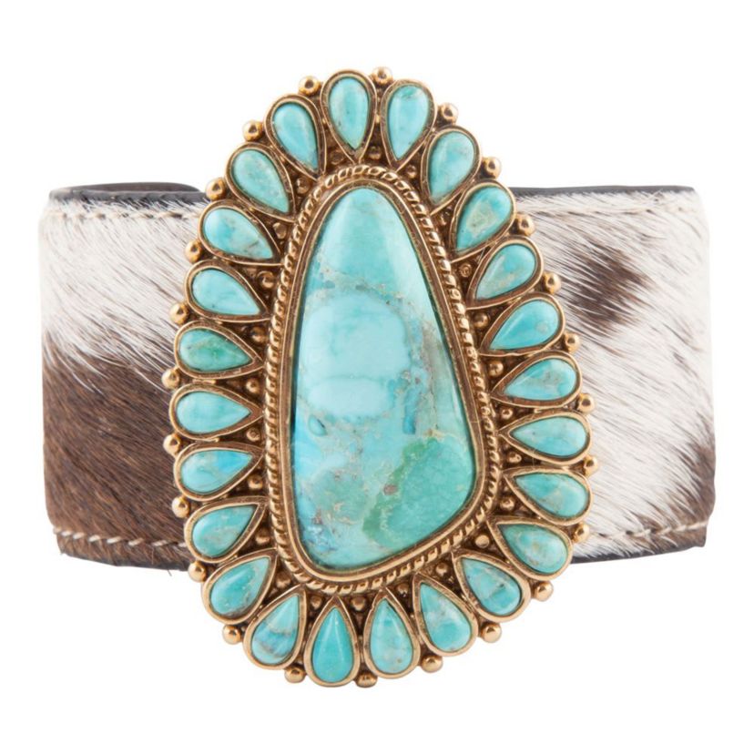 Cowgirl Up Turquoise and Cowhide Cuff Bracelet