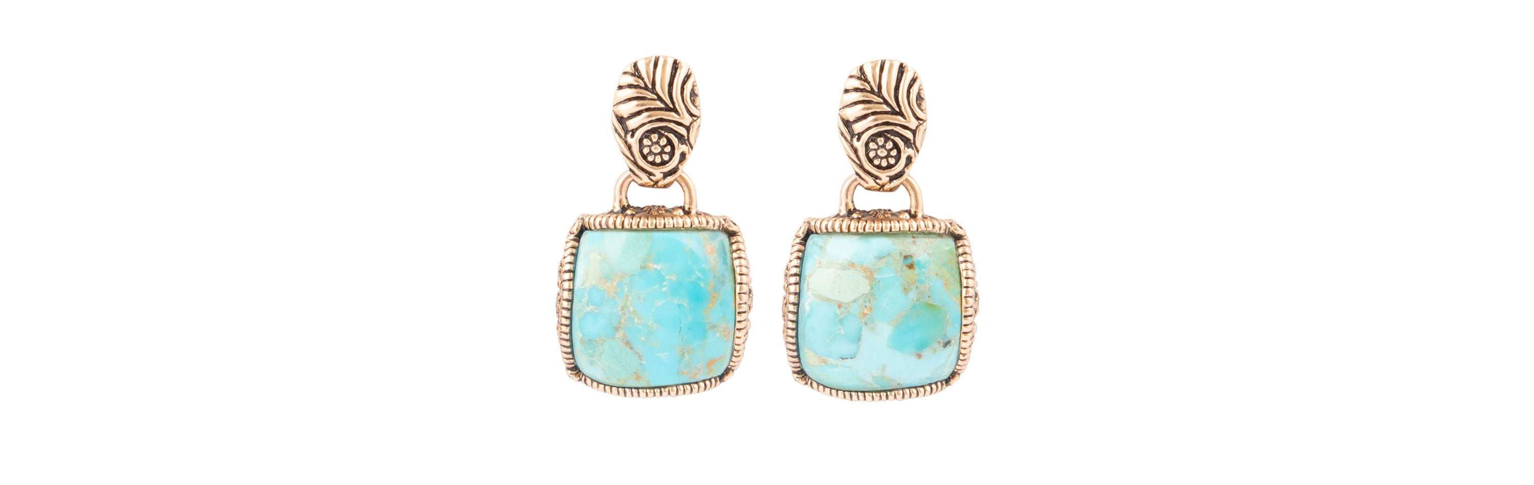 Barse Jewelry Carved Blue Turquoise Golden Drop Earrings