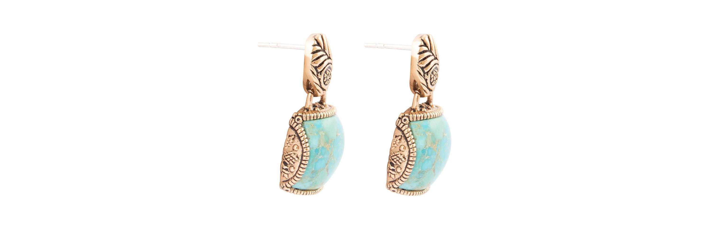 Barse Jewelry Carved Blue Turquoise Golden Drop Earrings
