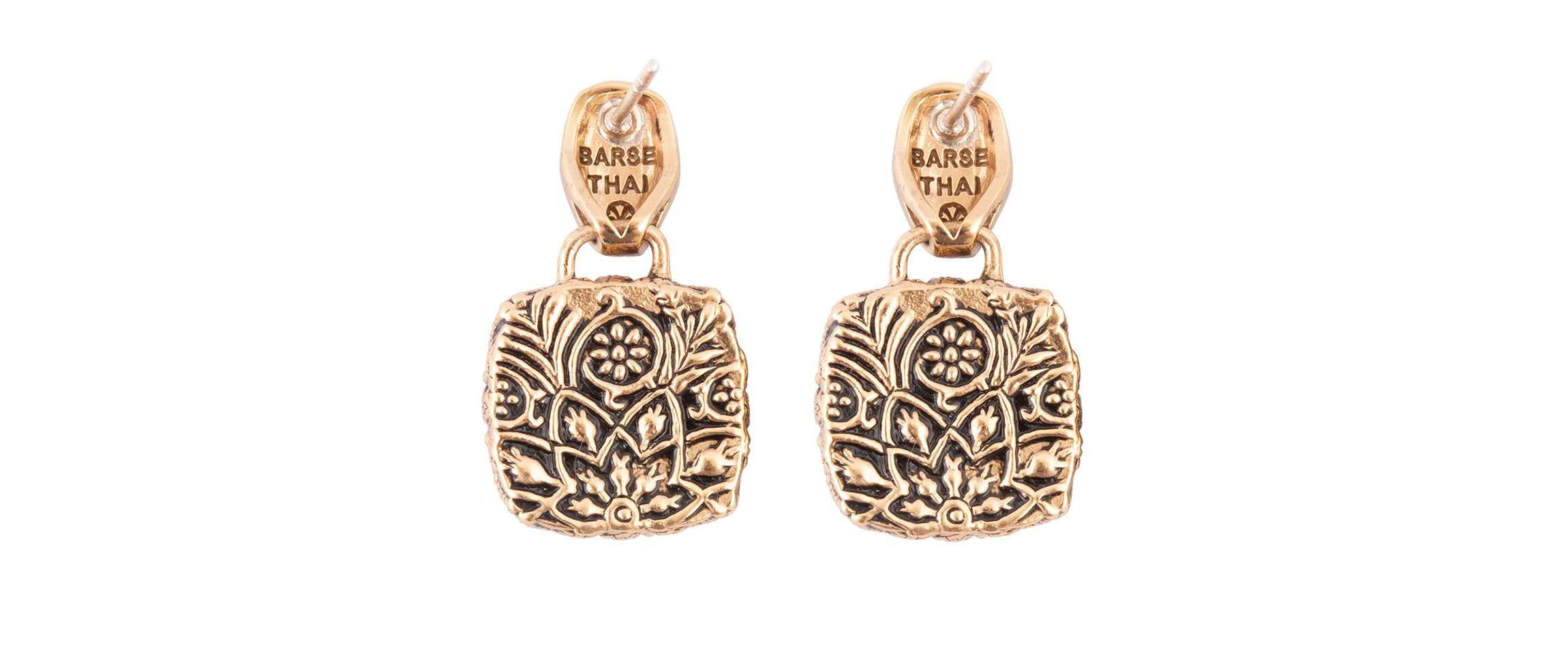 Barse Jewelry Carved Blue Turquoise Golden Drop Earrings