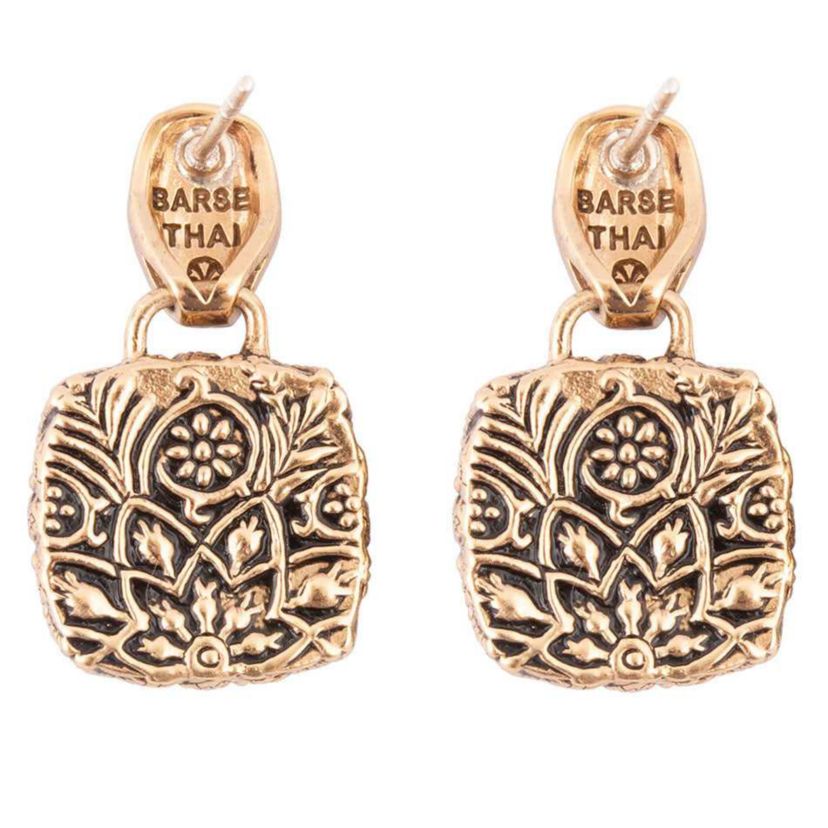 Barse Jewelry Carved Blue Turquoise Golden Drop Earrings