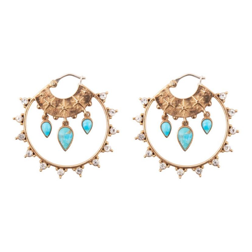 Celestial Blue Turquoise Golden Hoop Earrings