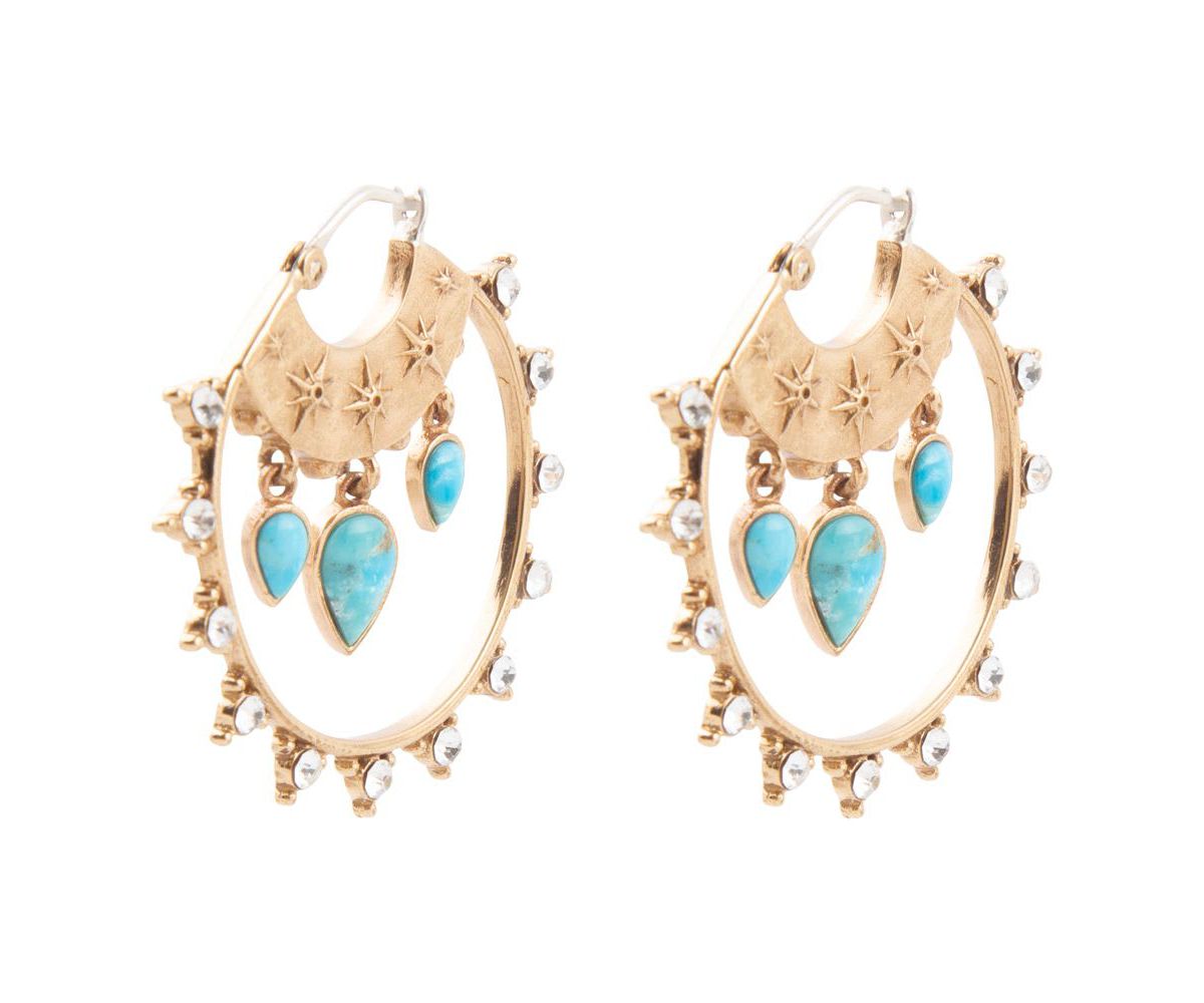 Celestial Blue Turquoise Golden Hoop Earrings