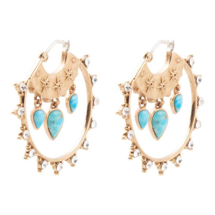 Celestial Blue Turquoise Golden Hoop Earrings