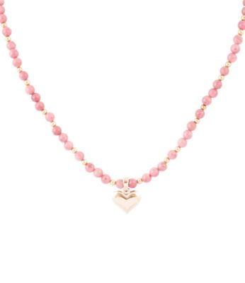 Barse Jewelry Pink Rhodonite and Golden Bronze Heart Pendant Necklace