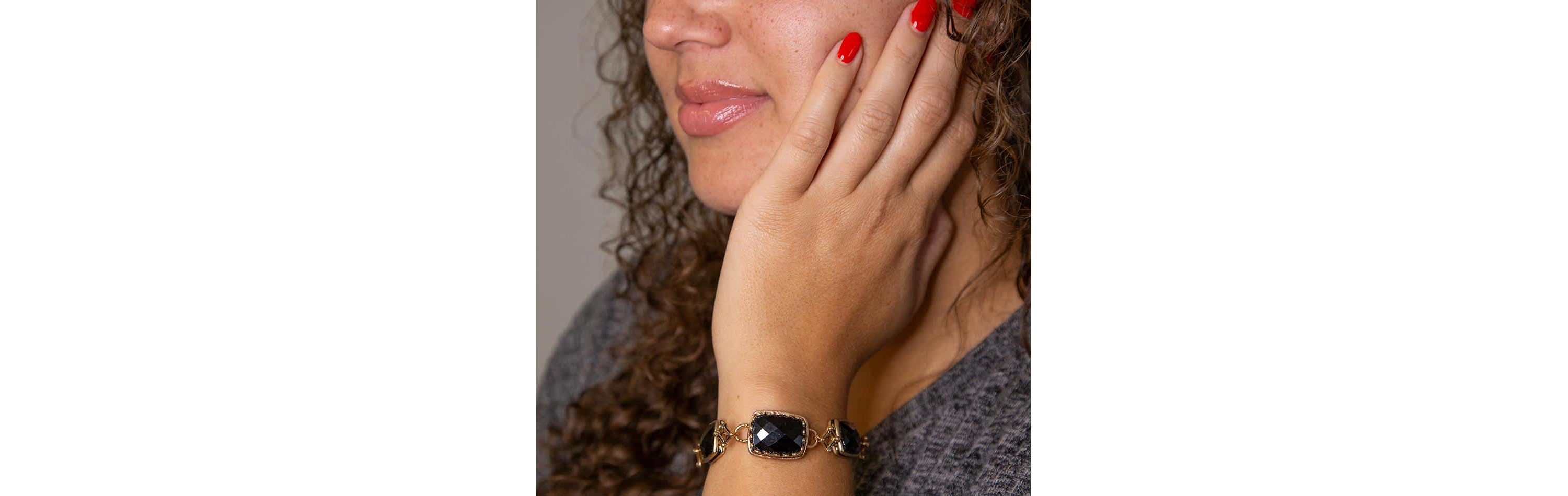 Barse Jewelry Black Onyx Golden Link Bracelet