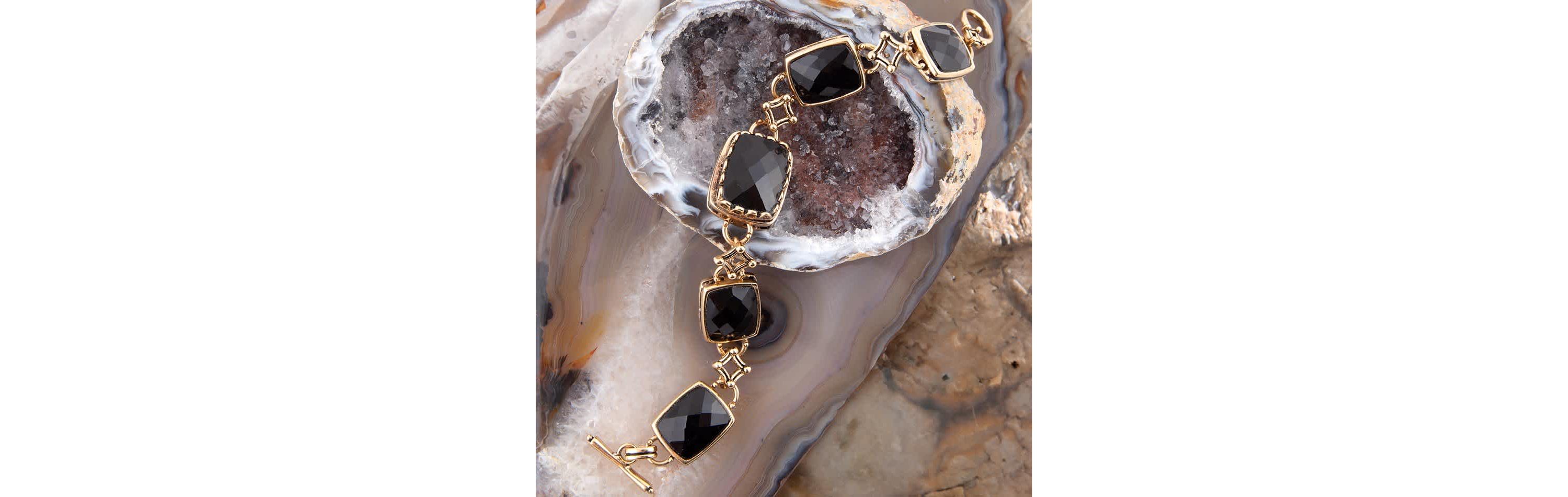 Barse Jewelry Black Onyx Golden Link Bracelet