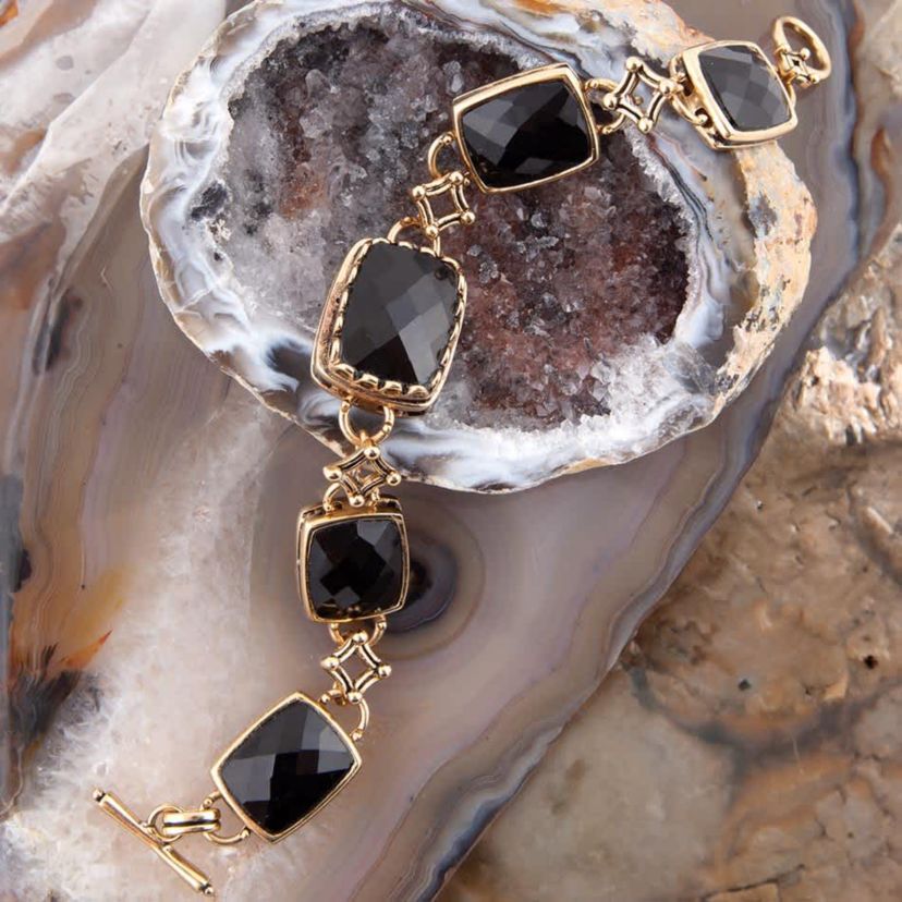 Barse Jewelry Black Onyx Golden Link Bracelet