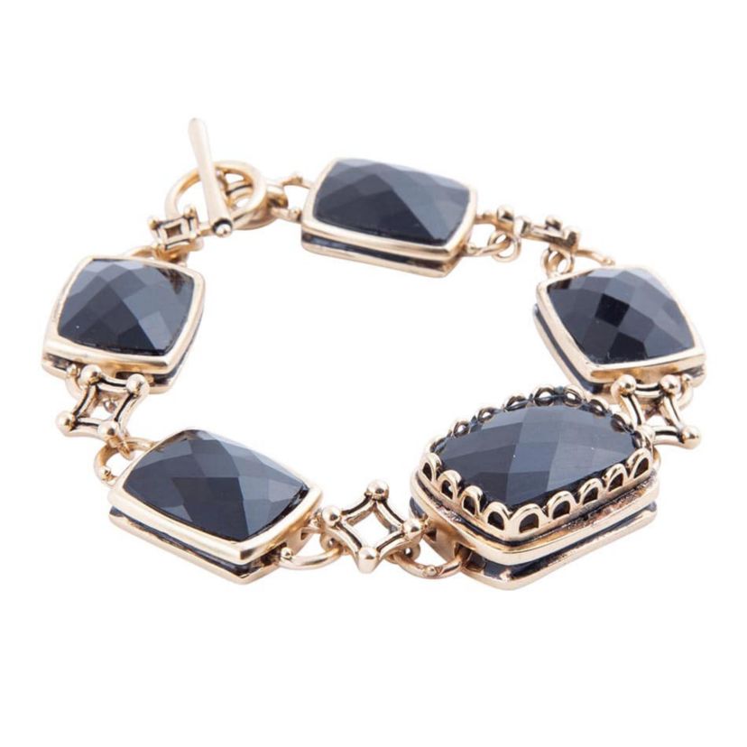 Barse Jewelry Black Onyx Golden Link Bracelet