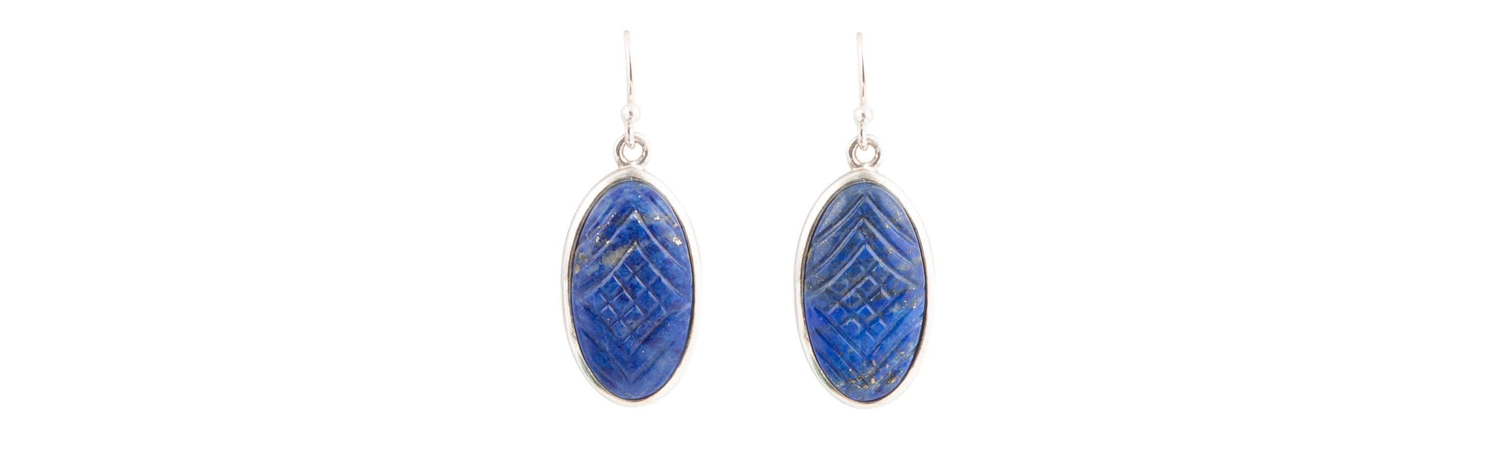 Carved Blue Lapis Sterling Silver Drop Earrings