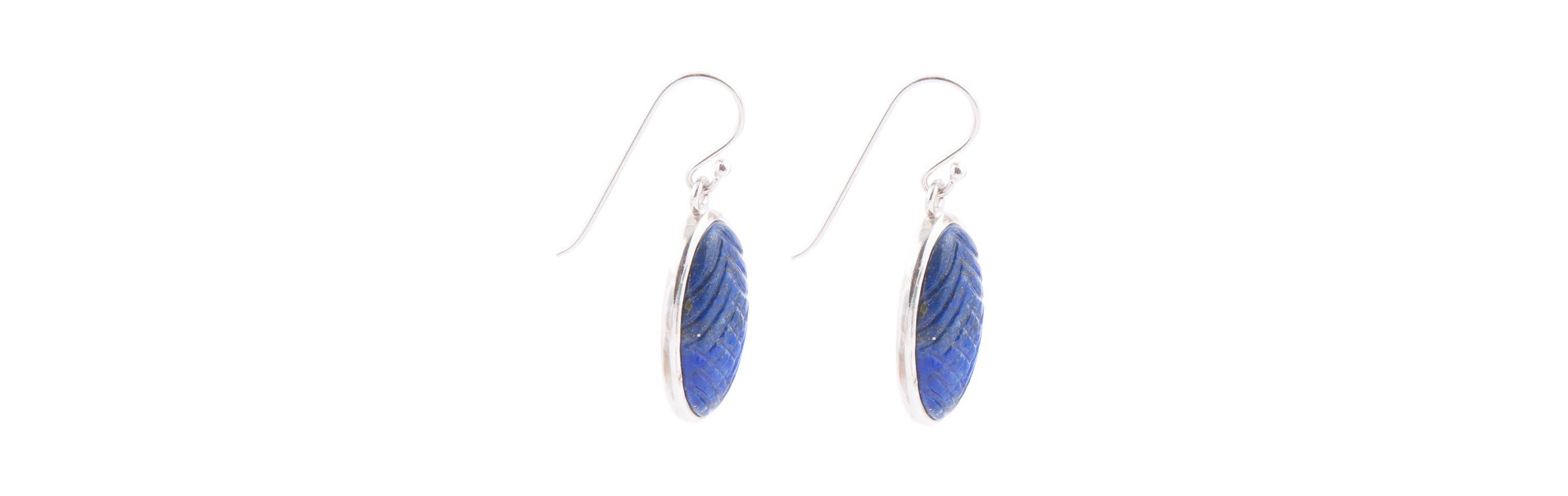 Carved Blue Lapis Sterling Silver Drop Earrings