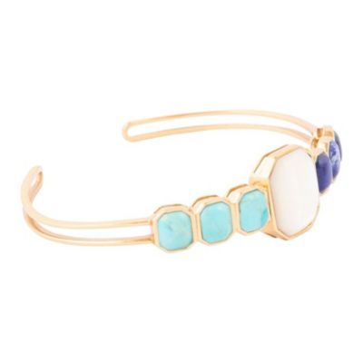 Barse Jewelry Dual Color Blue Lapis Turquoise and White Mother of Pearl Golden Cuff Bracelet