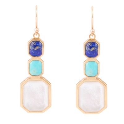 Barse Jewelry Dual Color Blue Lapis Turquoise and Mother of Pearl Golden Earrings
