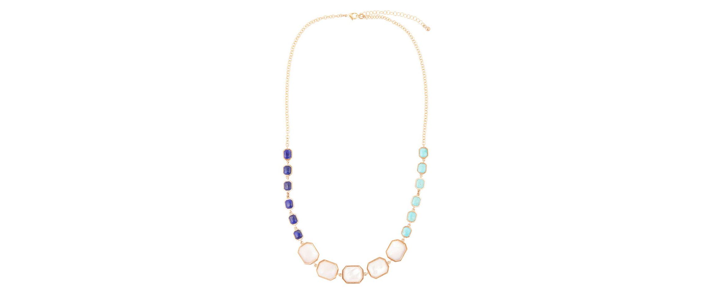 Barse Jewelry Dual Color Blue Lapis Turquoise and White Mother of Pearl Golden Necklace