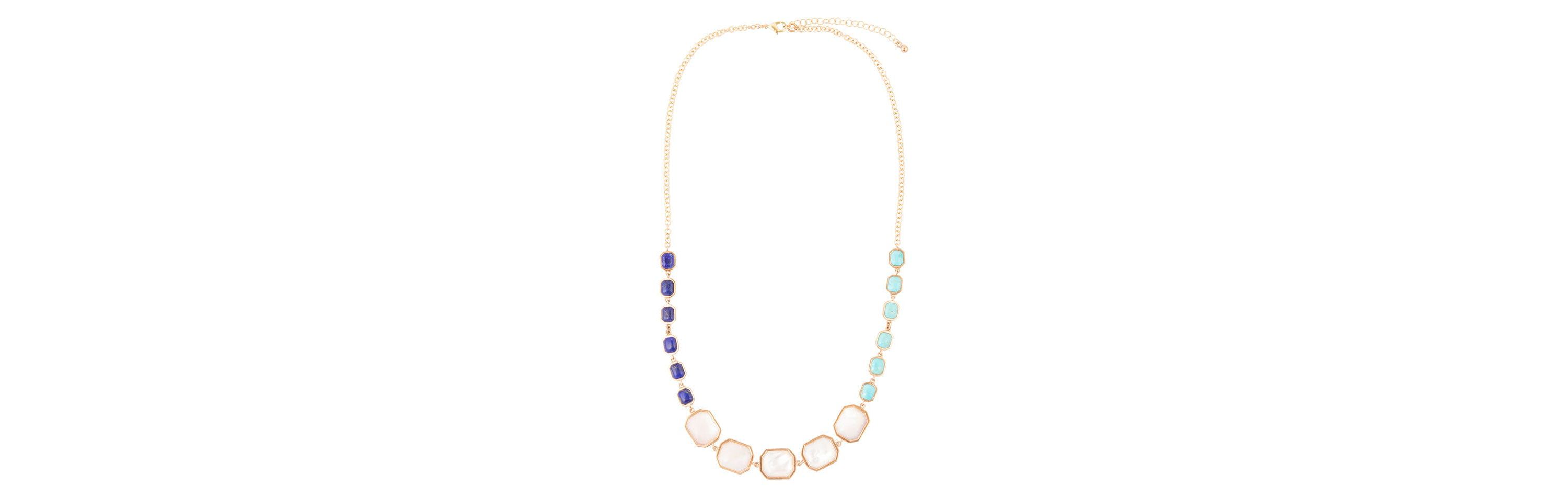 Barse Jewelry Dual Color Blue Lapis Turquoise and White Mother of Pearl Golden Necklace