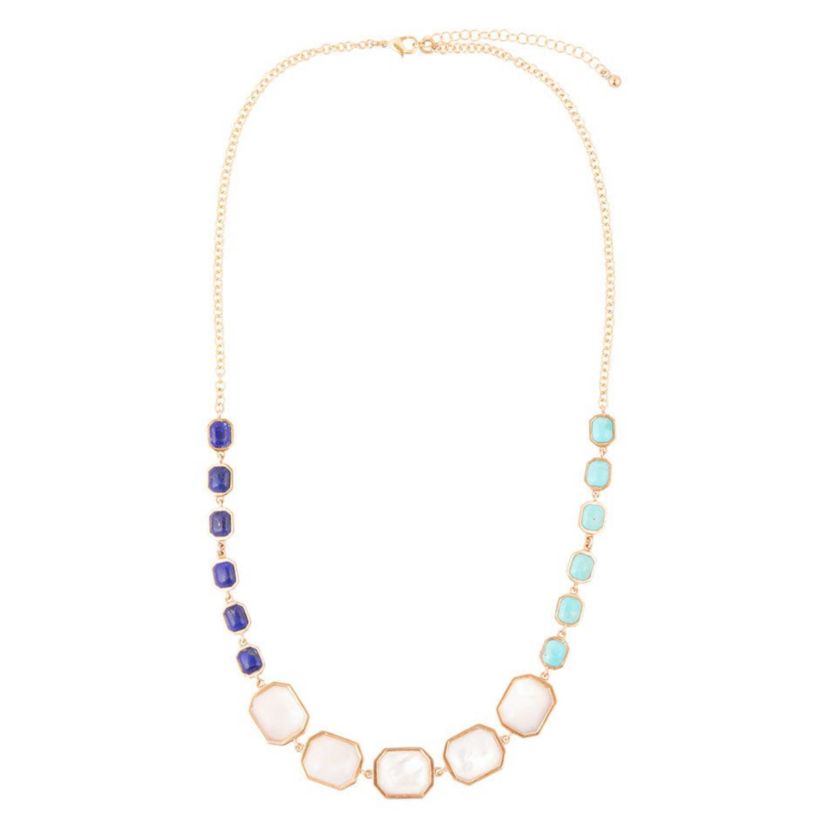 Barse Jewelry Dual Color Blue Lapis Turquoise and White Mother of Pearl Golden Necklace