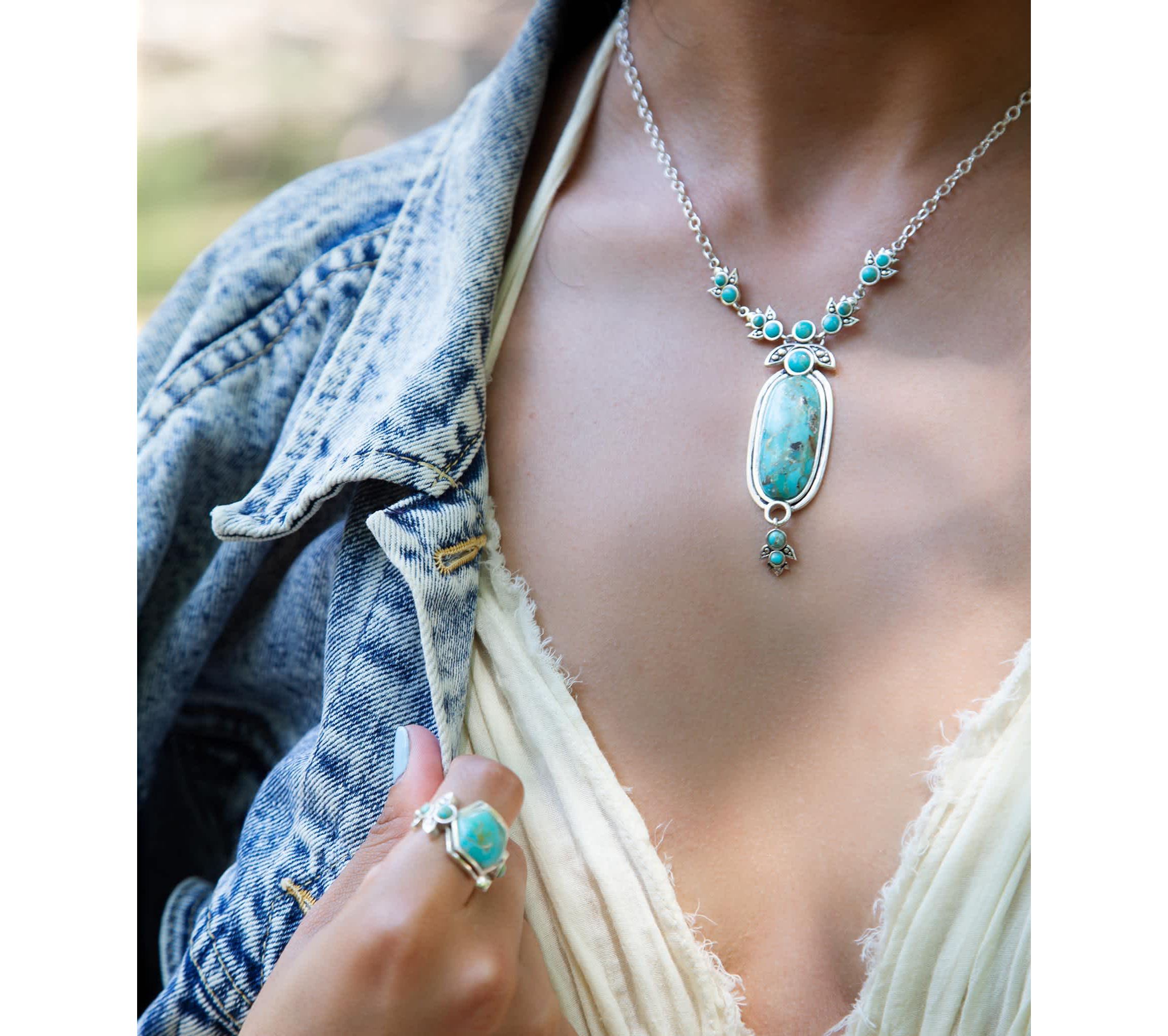 Barse Jewelry Emile Sterling Silver and Blue Turquoise Pendant Necklace