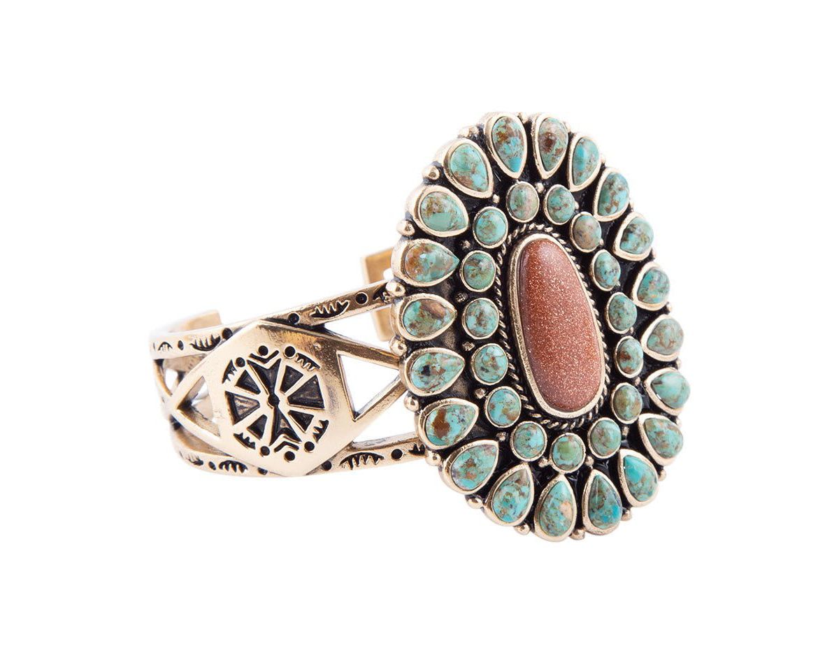 Sedona Turquoise Goldstone Statement Cuff Bracelet