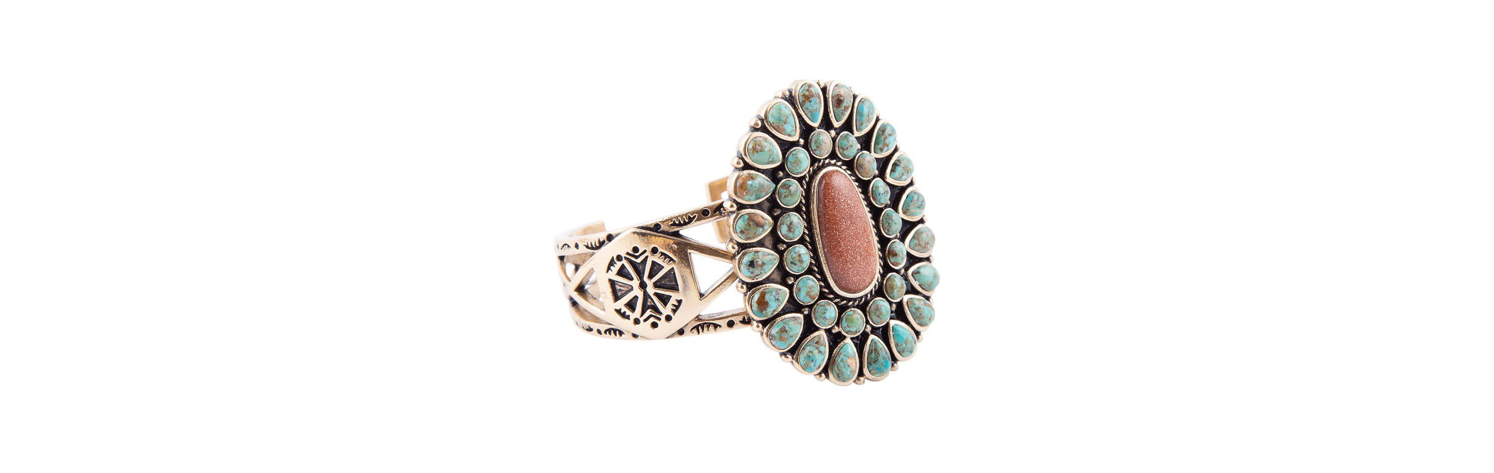 Sedona Turquoise Goldstone Statement Cuff Bracelet