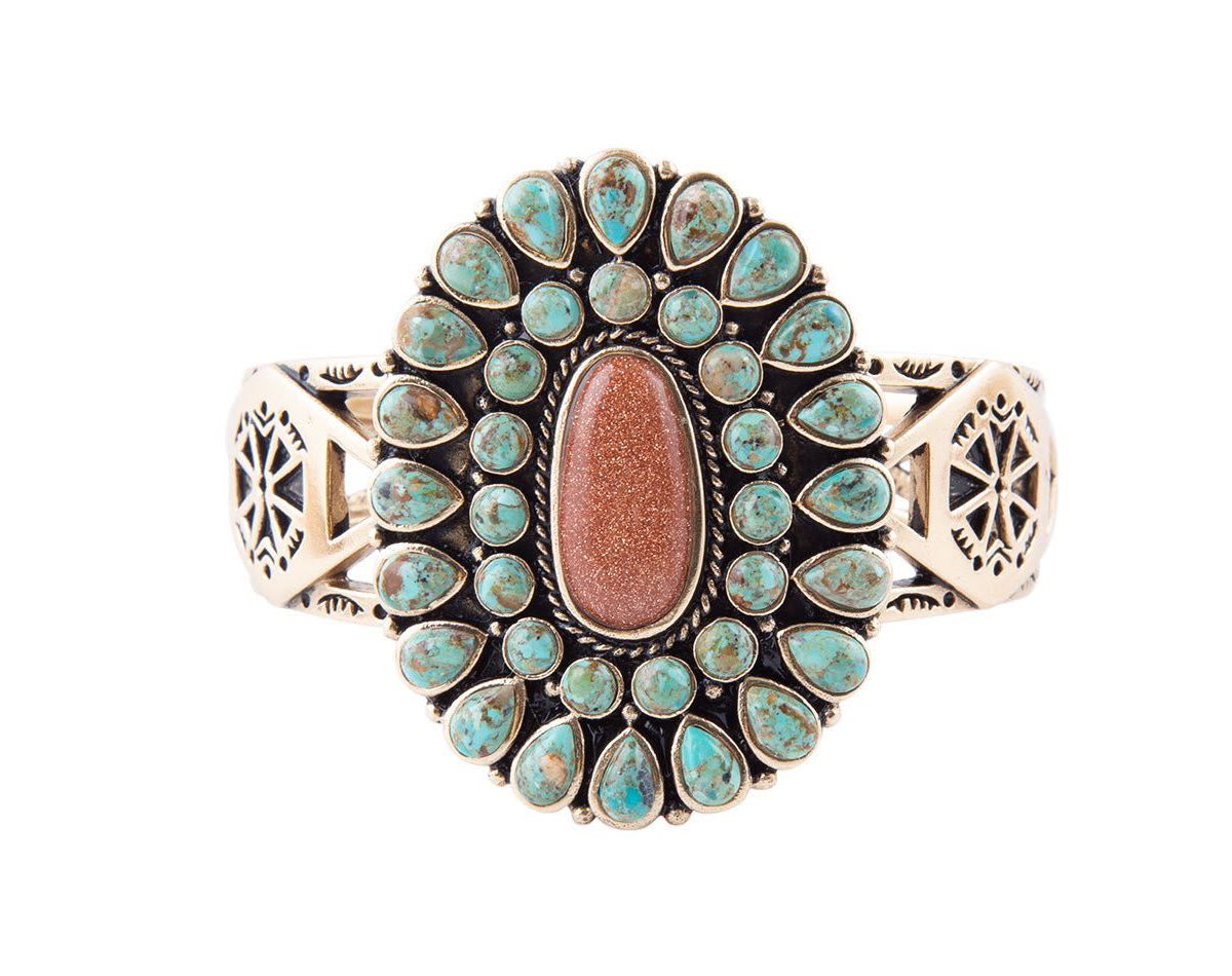 Sedona Turquoise Goldstone Statement Cuff Bracelet