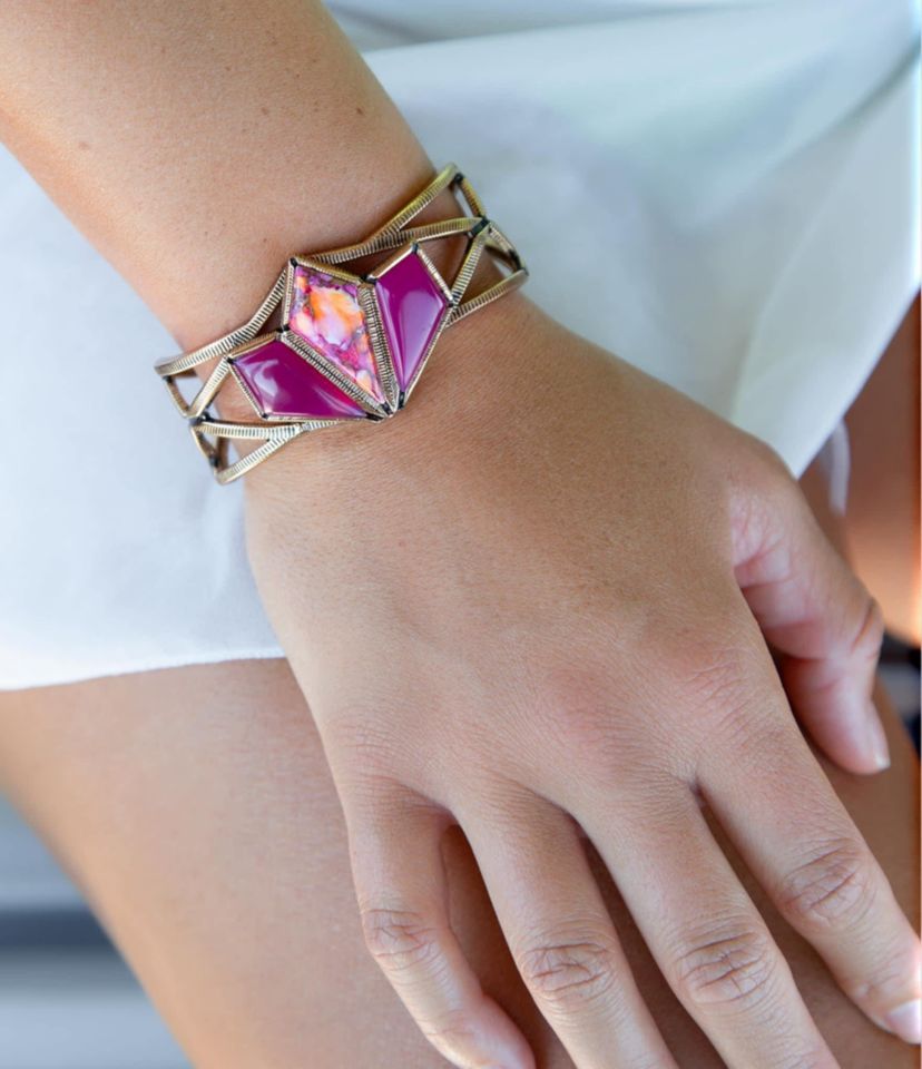 Barse Jewelry Pink Agate and Coral Matrix Golden Cuff Bracelet