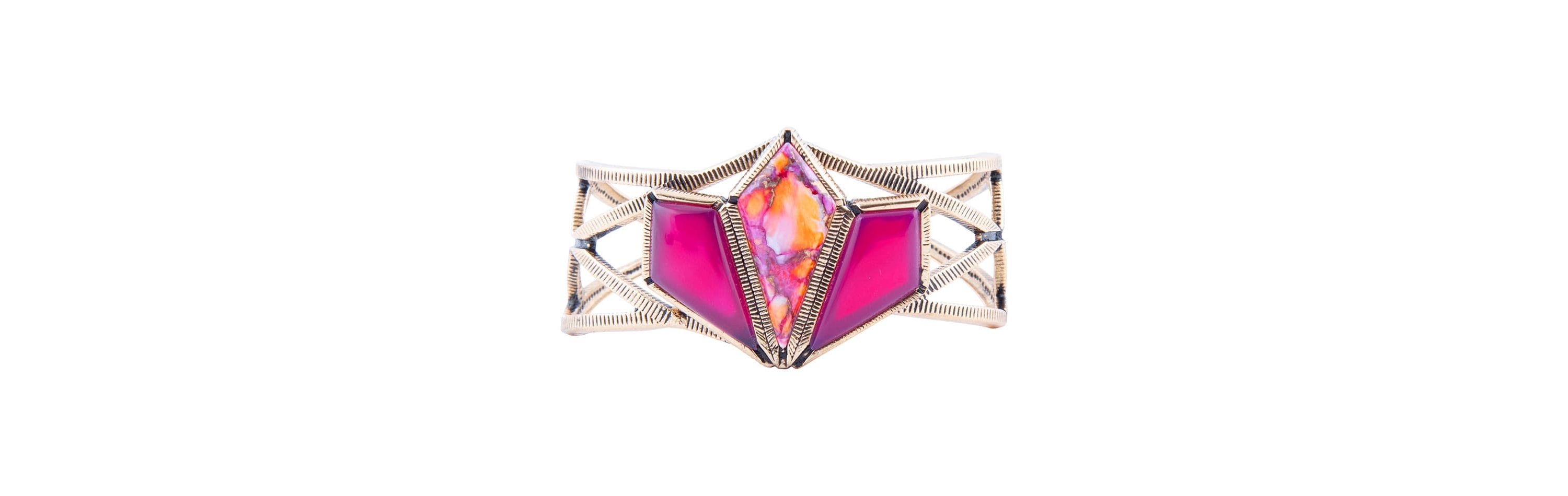 Barse Jewelry Pink Agate and Coral Matrix Golden Cuff Bracelet