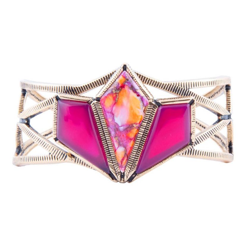 Barse Jewelry Pink Agate and Coral Matrix Golden Cuff Bracelet