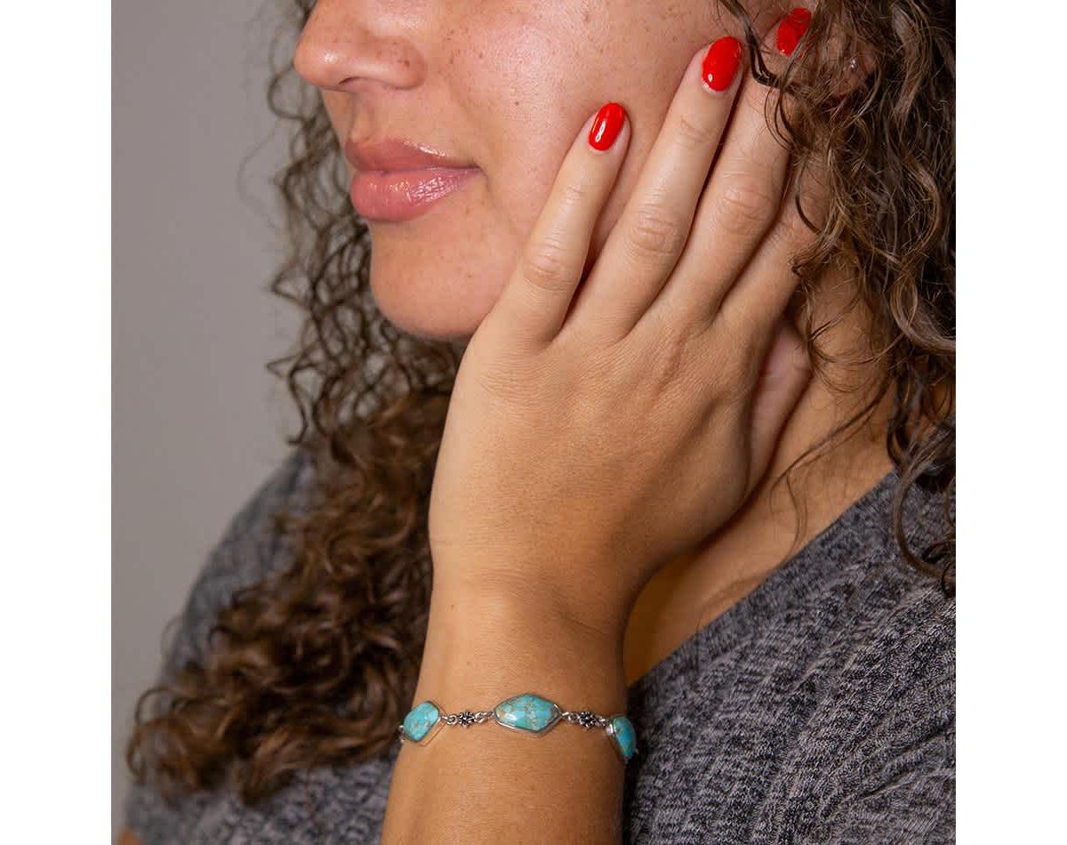 Barse Jewelry Linked Blue Turquoise and Sterling Silver Bracelet