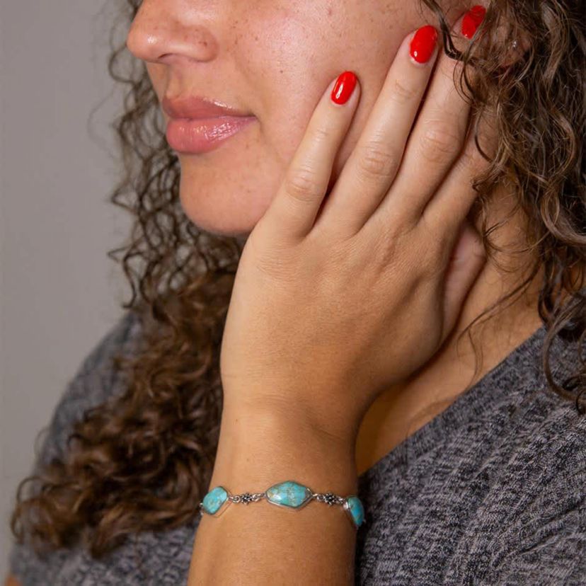 Barse Jewelry Linked Blue Turquoise and Sterling Silver Bracelet