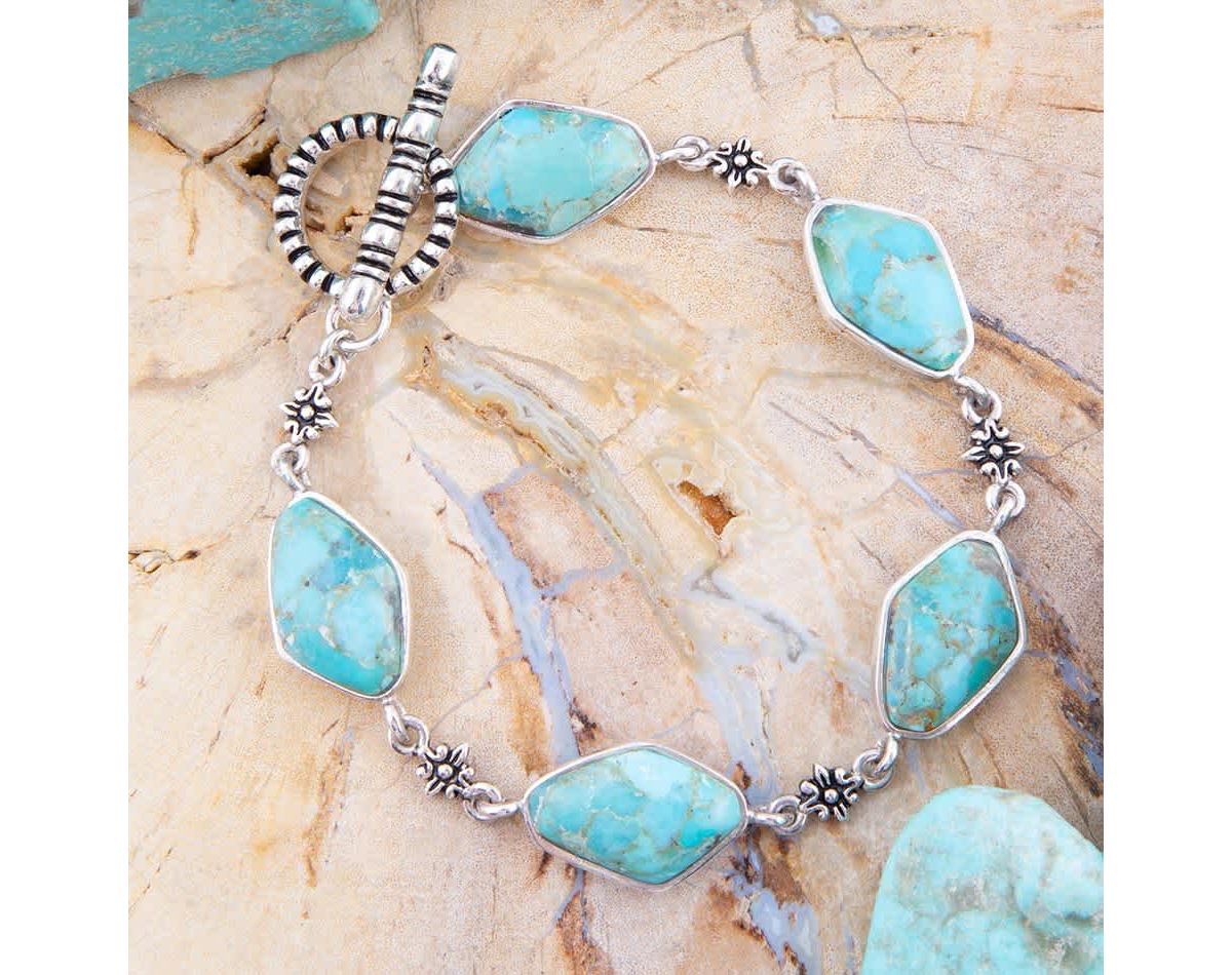 Barse Jewelry Linked Blue Turquoise and Sterling Silver Bracelet