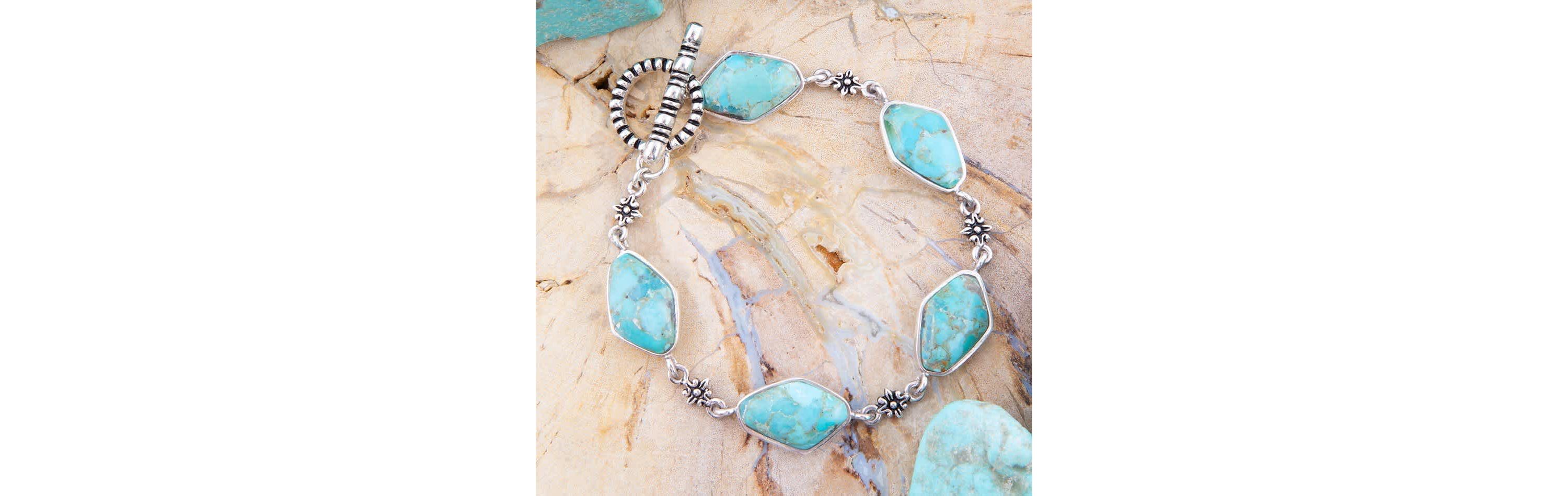Barse Jewelry Linked Blue Turquoise and Sterling Silver Bracelet
