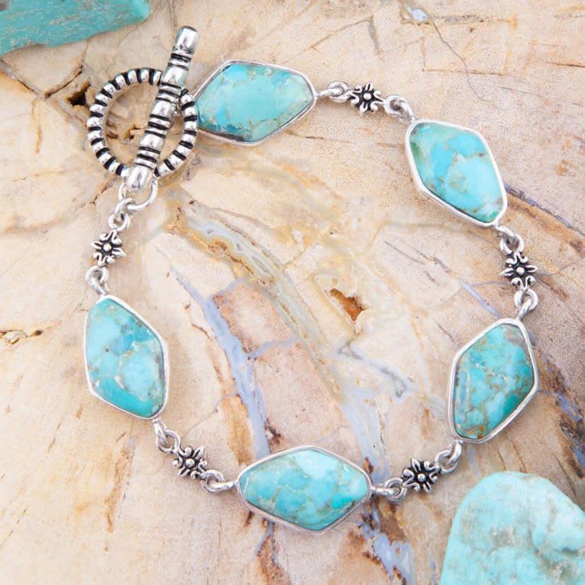 Barse Jewelry Linked Blue Turquoise and Sterling Silver Bracelet