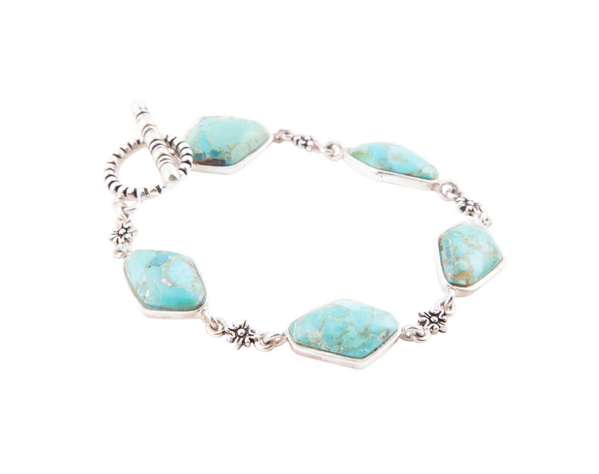 Barse Jewelry Linked Blue Turquoise and Sterling Silver Bracelet