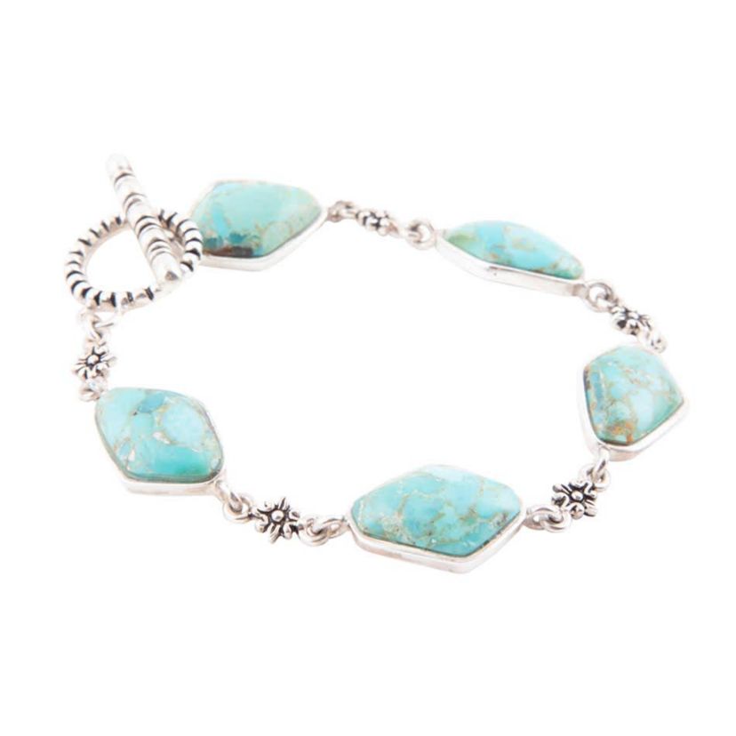 Barse Jewelry Linked Blue Turquoise and Sterling Silver Bracelet