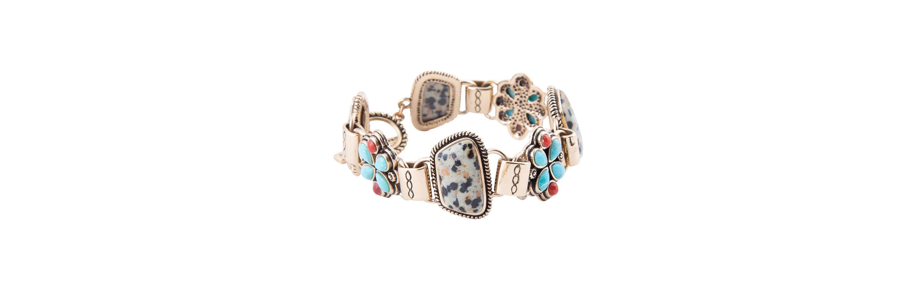 Barse Jewelry Legacy Blue Turquoise and Dalmatian Jasper Golden Bracelet