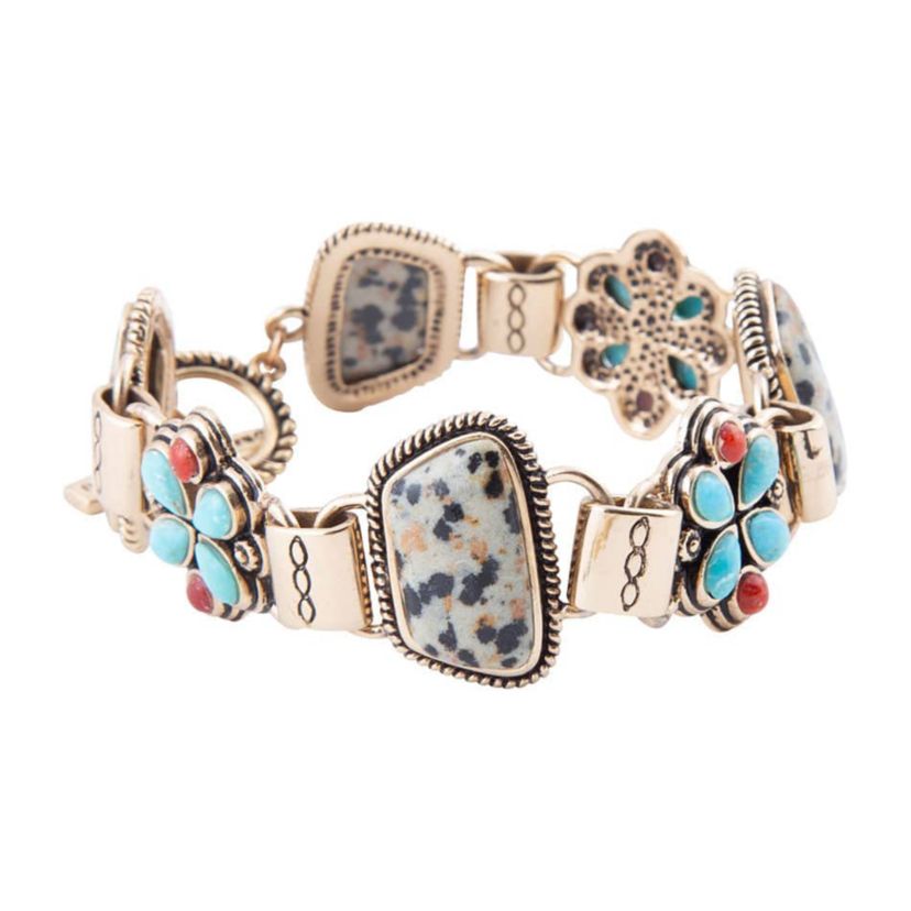 Barse Jewelry Legacy Blue Turquoise and Dalmatian Jasper Golden Bracelet
