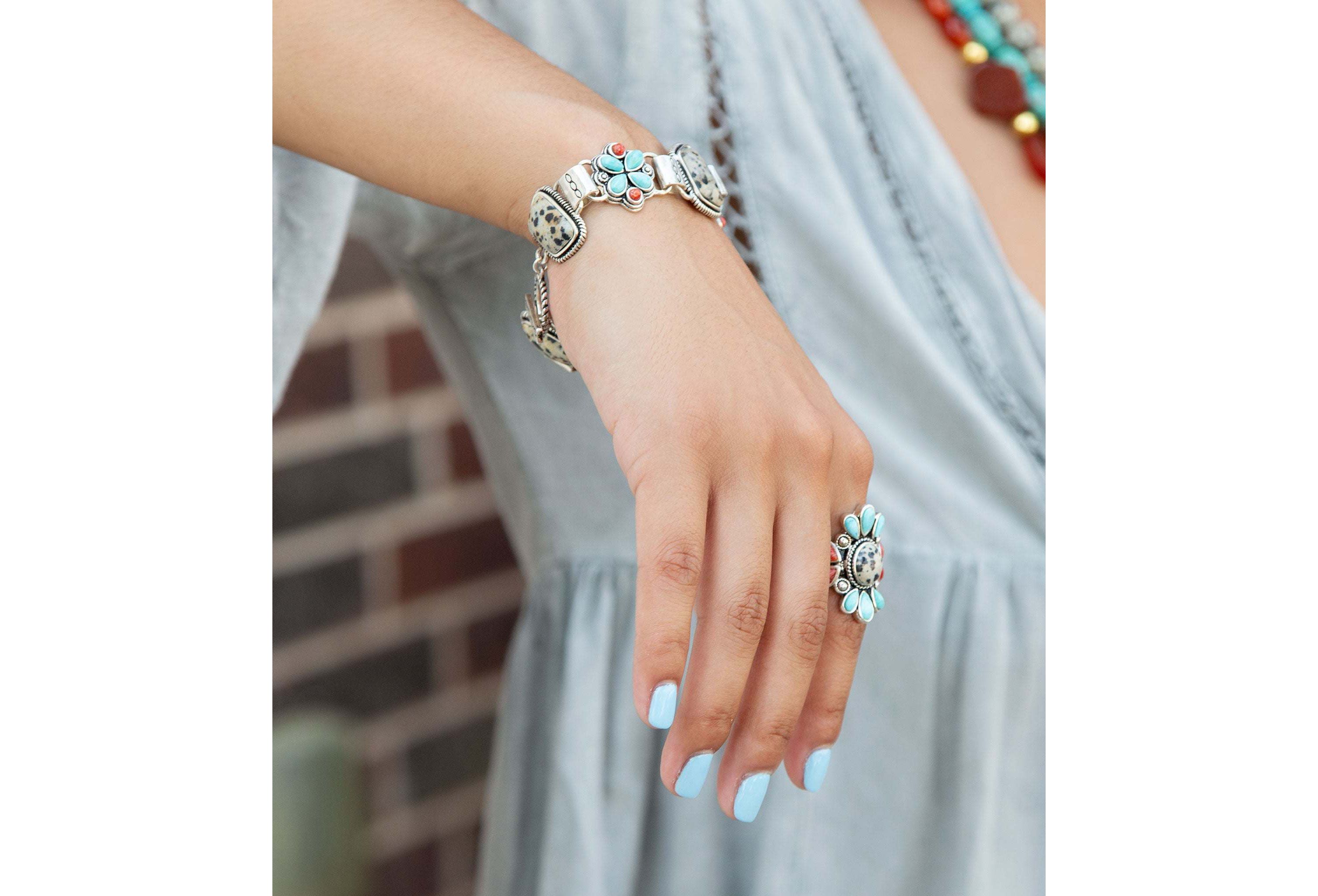 Barse Jewelry Legacy Blue Turquoise and Dalmatian Jasper Golden Bracelet